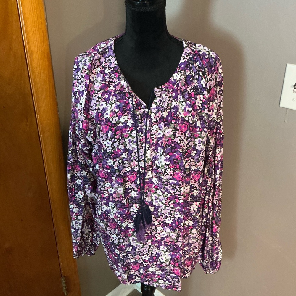 The Gold Brush Floral Women's Tunic Length  Blouse - Purple and Pink size‎ 1x